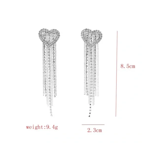 Luxury Rhinestone Heart Tussle Earrings - Picture 4 of 4